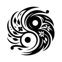 Yin Yang Symbol with Floral Elements A symmetrical black and white with flowers and leaves incorporated within the classic Taoist symbol of balance. vector