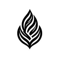 A stylized, symmetrical of a black flame or leaf, composed of layered, curved shapes against a clean white backdrop. vector