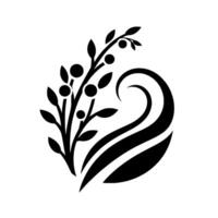 Minimalist Black and White Floral with Berries and Stylized Wave Element, Clean Modern Aesthetic. vector