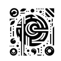 Geometric Black White Composition A Dynamic Arrangement of Circles, Lines, and Negative Space on a White Background. vector