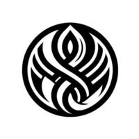 A symmetrical, circular in contrasting black and white, featuring intertwined organic shapes, creating a dynamic and visually appealing composition. vector