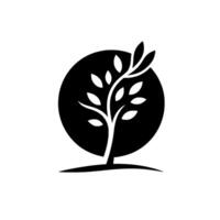 Simple Elegant Black and White Tree Silhouette within a Black Circle on White, Representing Growth and Nature. vector