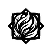 Abstract monochrome illustration featuring a symmetrical floral pattern within an eightpointed star, evoking a sense of geometric precision and organic beauty. vector