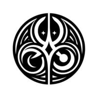 Intricate Tribal Mandala A symmetrical black and white featuring stylized curves, stars, and geometric patterns within a circular frame, embodying balance and artistic detail. vector