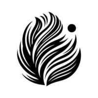 Abstract Black and White Illustration A Featherlike Composition With Curved Lines and a Sphere, Isolated on White. vector