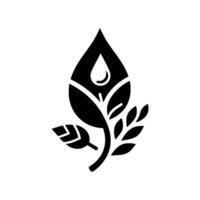 Elegant Black and White Emblem A stylized leaf with a water droplet within a large leaflike structure, symbolizing growth, purity, and nature. vector