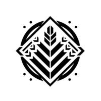 Abstract geometric emblem of stylized wheat with symmetrical, angular details within a circle and diamond frame. vector