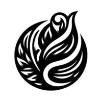 Elegant Black and White Floral within a Circle A symmetrical, stylized depiction of a floral arrangement with curved lines and intricate details, set against a pristine white background. vector