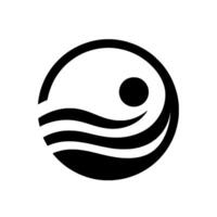 Symbolic monochrome representing the ocean with a sun or moon inside a circle, conveying peace and balance. vector