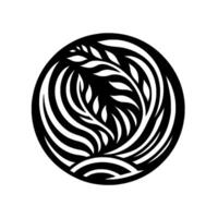 Abstract Floral Emblem in Monochrome, Featuring a Decorative Circle with Intertwined Leaves and Swirling Lines, Evoking Elegance and Organic Forms. vector