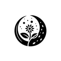 Symbolic Monochrome Composition Floral Motif within a Lunar Crescent Frame Adorned with Abstract Dots, Representing Harmony. vector