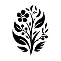 Minimalist Floral Silhouette A symmetrical, black and white botanical featuring a stylized flower, leaves, and berries. vector