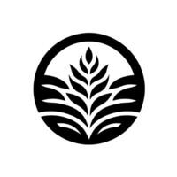 A minimalist black and white featuring a stylized wheat stalk within a circle, suggesting nature and organic elements. vector