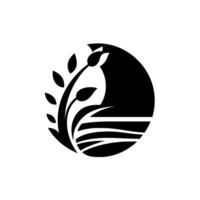 A stylized black and white botanical logo, featuring a circular composition of plant elements within a circle, suggesting growth and harmony. vector