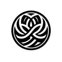 Elegant Black and White Intricate Circular Featuring Interwoven Curved Lines and Geometric Elements, Symbolizing Unity and Infinity. vector
