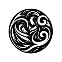 Intricate Black and White Swirl Pattern Within a Circle, Resembling Organic Forms and Flowing Lines. vector