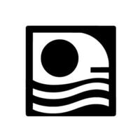 A Minimalist Black and White Depicting a Sun and Waves Within a Square, Evoking Serenity and Simplicity. vector