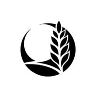 Abstract Black and White Logo A stylized circular featuring a wheat stalk and a crescent shape, set against a clean white background. vector