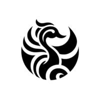 Stylized Black Swan in a Circular Composition, Featuring Abstract Swirls and Negative Space, on a White Background. vector