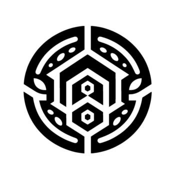 Symmetrical Geometric Black and White Featuring Hexagonal and Circular Patterns Centered on White Background. vector