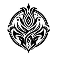 Intricate Black and White Floral Motif A Symmetrical Mandala with Flowing Lines, Geometric Center, and Bold Decorative Elements, set in a clean white background. vector