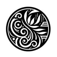 Abstract YinYang Inspired Black and White Circle featuring Floral and Geometric Elements, Creating a Balanced and Symbolic Composition on a White Background. vector