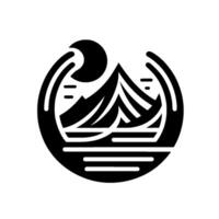 Symbolic Monochrome Mountain Moon Landscape within a Circle, Representing Natures Beauty. vector