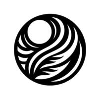 Black and White Spherical Featuring Organic Shapes, Circle, and a Stylized FeatherLeaf Motif, Simple, and Minimalist vector