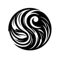A minimalist, monochrome of swirling, stylized waves within a circle, using contrasting black and white to create depth and motion. vector