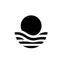 Abstract monochrome depicting a black sun setting behind stylized ocean waves against a white background, evoking calmness and simplicity. vector