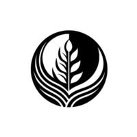 A minimalist, monochromatic design, featuring a stylized wheat stalk in a contrasting yinyang circle shape, promoting simplicity and balance. vector