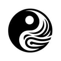 YinYang symbol rendered with clean lines and intricate, stylized details, embodying the balance of opposing forces. The composition is elegant, simple, and minimalist against a stark white backdrop. vector