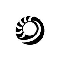Minimalist black and white circular featuring stylized wave and sunlike elements creating a dynamic symbol, centered on a clean white background. vector
