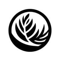 A minimalist featuring a stylized fern within a circular frame, rendered in bold black against a pristine white background, exuding simplicity. vector