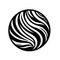Stylized Black and White Circular Featuring Flowing, Curving Lines Resembling Waves Within a Rounded Silhouette. vector