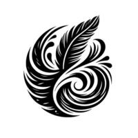 Intricate Black and White Tribal Feather Composed of Swirls and Curving Lines, Set Against a White Background. vector