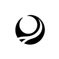 Abstract Black and White Emblem A stylized features a curved crescent shape and a white ribbon creating an intricate and unique visual symbol. vector