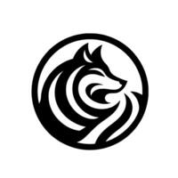 Stylized Black and White Wolf Head Within a Circle A Modern Showcasing Elegance and Simplicity. vector