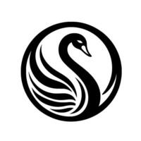 Elegant Black Swan Silhouette Encircled, Minimalist Design, Isolated on White, Representing Grace and Sophistication. vector