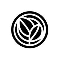 A symmetrical minimalist emblem of three stylized leaves within a concentric circular frame, rendered in bold black and white. vector
