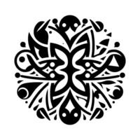 Symmetrical Black and White Ornament An intricate floralinspired, circular featuring complex geometric shapes, curves, and dots. A modern and elegant artwork. vector