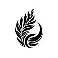 Abstract Black White FeatherLeaf Design, Symmetric Arrangement with Curved Elements, Minimalist Elegant Aesthetic on White Background vector