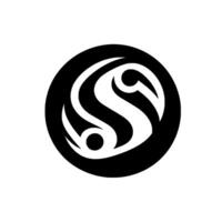Bold Black and White Circle Featuring a Stylized S with Elegant, Curved Lines and Circular Accents, Suggesting Modernity and Sophistication. vector