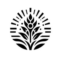 Abstract Black White Floral with Radiating Elements, Symbolizing Growth and Energy, Within a Circular Composition. vector