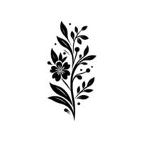 Elegant Black Floral Motif A Stylized Blossom and Foliage Composition Against a Pristine White Background, Showcasing Minimalist Principles. vector