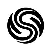 A minimalist featuring a stylized, abstract S encased within a circle of flowing, bold black lines on a clean white background, creating a sense of balance. vector