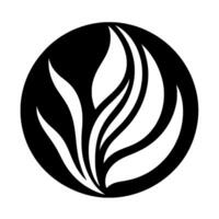 A stylized, monochromatic emblem featuring a collection of white leaflike shapes emerging from a black circular background. The image is clean and minimalistic, conveying a sense of growth and vector