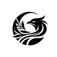 Elegant black and white showcasing a stylized eagle within a circular frame, featuring organic shapes and sharp lines. vector