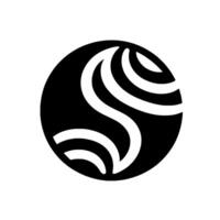 A minimalist showcasing a stylized, flowing white S shape within a black circle, set against a clean white background. vector