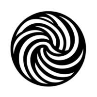 A symmetrical, swirling black and white design, reminiscent of a vortex or a stylized eye, contained within a circle. The evokes a sense of movement. vector